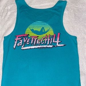 Fayettevillle teal tank top, used